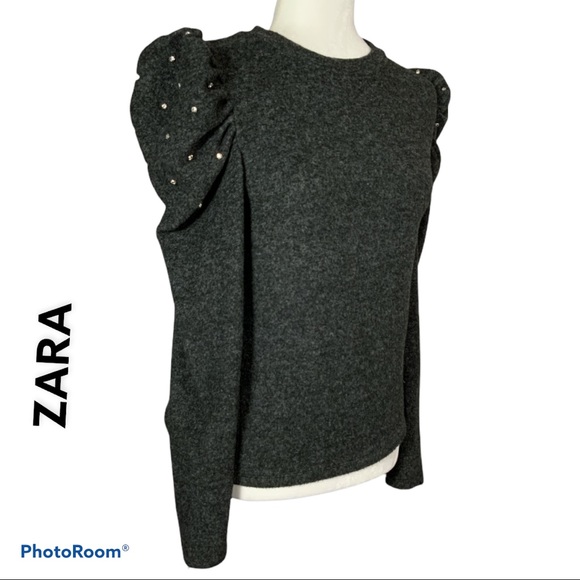 Zara Sweaters - ZARA puffy bubble sleeve pullover gray sweater L